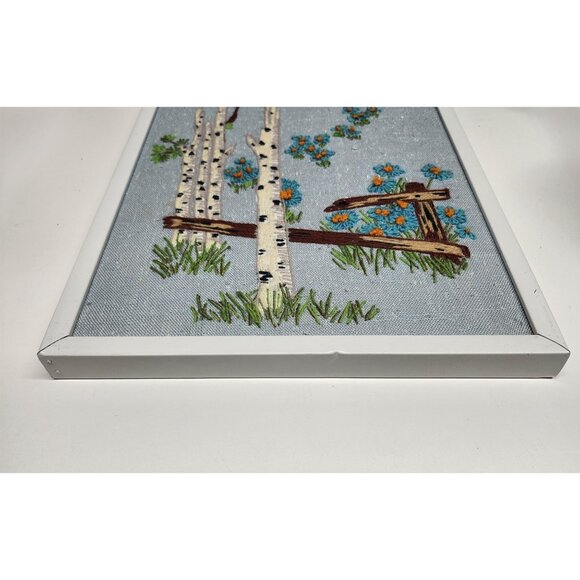 Birch Trees & Flowers Cross Stitch Art Framed 14.75x11.5" Needlepoint - Picture 5 of 10